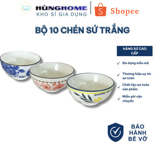 Bộ 10 Bát Cơm Trắng Trơn 11cm - Combo 10 Chén Cơm Trắng Trơn Hàng Loại 1 Dày