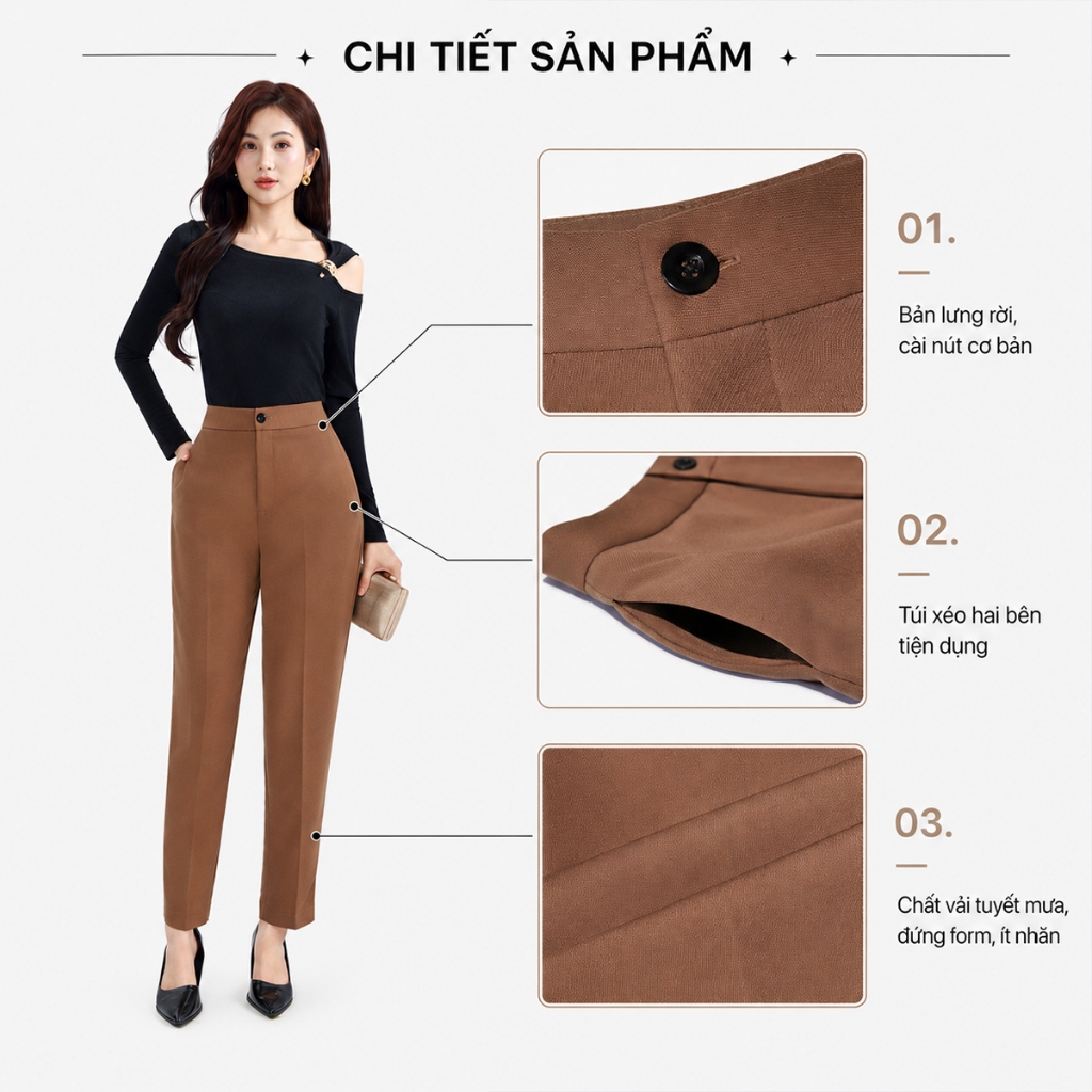 Quần Baggy Nữ 91cm GUMAC Quần Tây Ống Đứng Lưng Cao Công Sở Chất Tuyết Mưa Cao Cấp Cạp Cao LQF0110