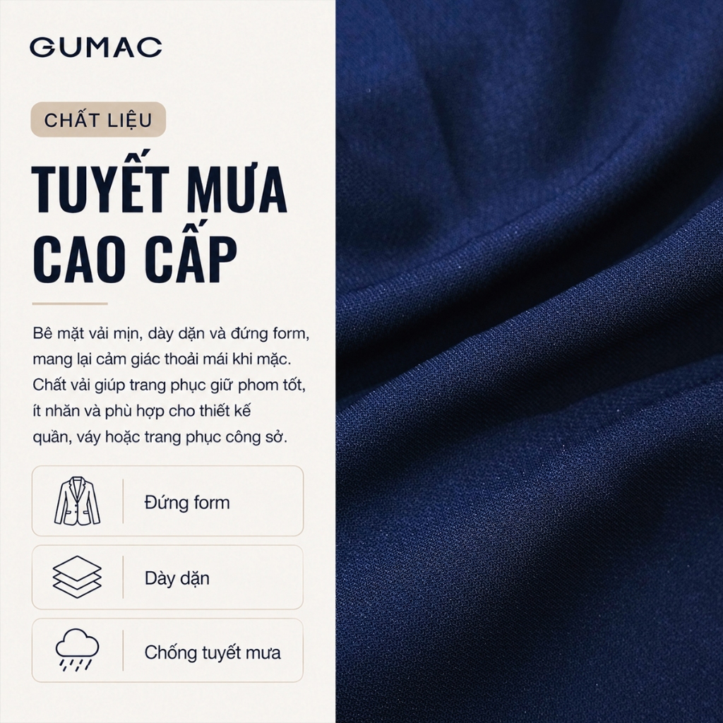 Quần Baggy Nữ 91cm GUMAC Quần Tây Ống Đứng Lưng Cao Công Sở Chất Tuyết Mưa Cao Cấp Cạp Cao LQF0110