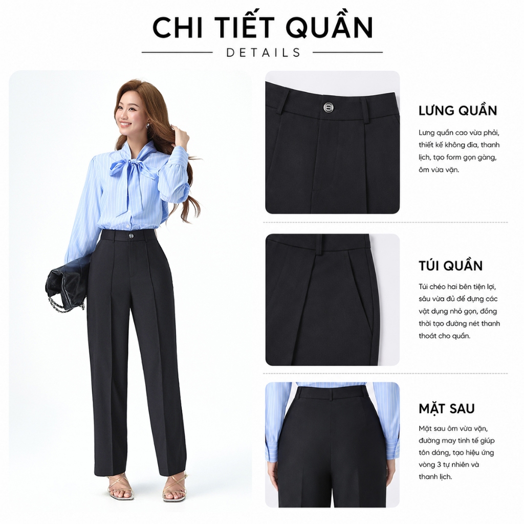 Quần Ống Suông Nữ 98cm GUMAC Quần Tây Công Sở Lưng Cao May Ly Chất Xược Hàn Cạp Cao Tôn Dáng LQF0714