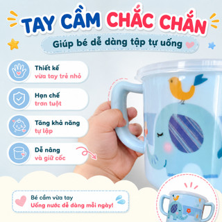 CỐC UỐNG NƯỚC HONPER HP2406 CÓ TAY CẦM NẮP ĐẬY 185ML – HỖ TRỢ BÉ TẬP UỐNG, MẸ AN TÂM MỖI NGÀY