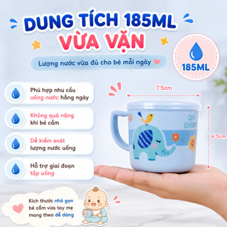 CỐC UỐNG NƯỚC HONPER HP2406 CÓ TAY CẦM NẮP ĐẬY 185ML – HỖ TRỢ BÉ TẬP UỐNG, MẸ AN TÂM MỖI NGÀY