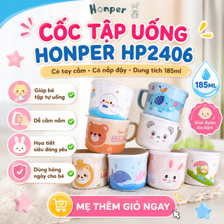 CỐC UỐNG NƯỚC HONPER HP2406 CÓ TAY CẦM NẮP ĐẬY 185ML – HỖ TRỢ BÉ TẬP UỐNG, MẸ AN TÂM MỖI NGÀY