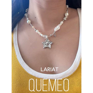 Vòng Cổ Sao Biển Đính Cườm Trắng LARIAT QUEMEO Phối Đá Zircon Phụ Kiện Summer Hạt Dài