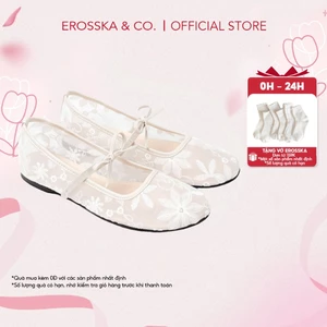 EROSSKA - Giày balletcore lưới thêu hoa dịu dàng đế bệt êm chân kiểu dáng basic màu đen - DOI81