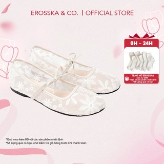 EROSSKA - Giày balletcore lưới thêu hoa dịu dàng đế bệt êm chân kiểu dáng basic màu đen - DOI81