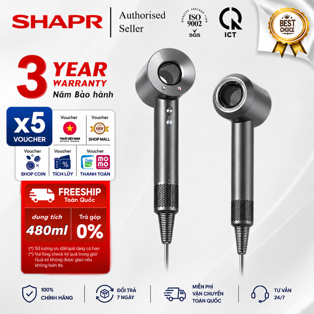 【BH 36 tháng miễn phí】Máy sấy tóc-5 Loại vòi phun để chuyển đổi - máy sấy tóc tốc độ cao