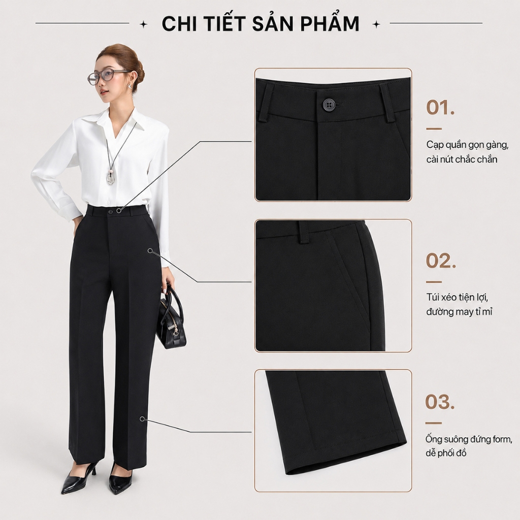 Quần Tây Nữ GUMAC Ống Rộng Form Cơ Bản Lưng Có Con Đỉa Tôn Dáng Hiện Đại LQG0110 - LQG0412