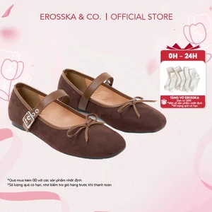 Erosska - Giày búp bê nữ retro kiểu giày ballet core màu nâu hottrend - EL075