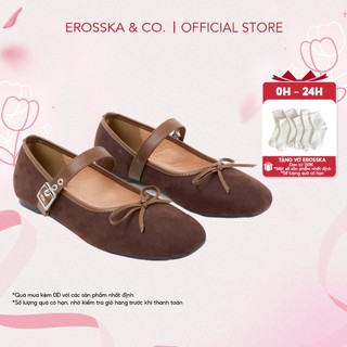 Erosska - Giày búp bê nữ retro kiểu giày ballet core màu nâu hottrend  - EL075