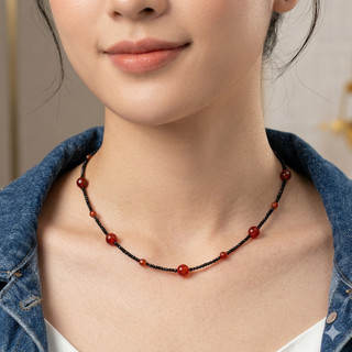 [N1110] Vòng Cổ, Dây Chuyền Ngọc Trai Đá Màu Đen Nhân Tạo Xen Kẽ Ngọc Đỏ - DAISYN