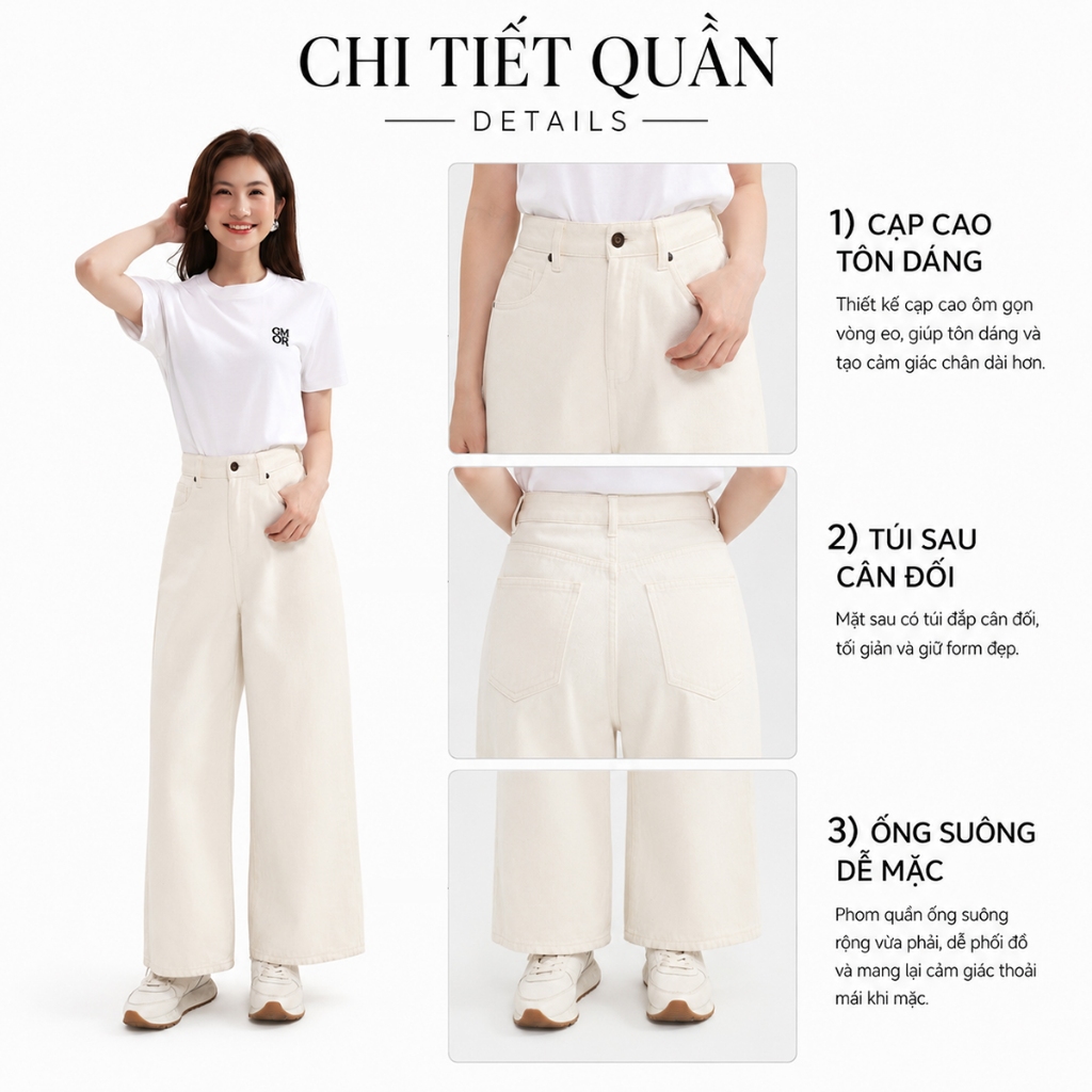 Quần jeans nữ GUMAC trắng ống suông thắng cơ bản jeans mềm dày dặn thoáng mát  LQJF1102