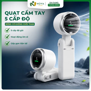 Quạt Mini Cầm Tay 4000mAh Gió Siêu Mạnh 13000 Vòng/phút 5 Tốc Độ, Màn Hình Full LED, Gập 180° Đa Năng 3in1