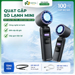Quạt Gập Có Sò Lạnh 199 Cấp Độ Gió Có Đèn LED Chiếu Sáng, Pin 4000mAh, Quạt Cầm Tay Có Sò Lạnh Siêu Mát
