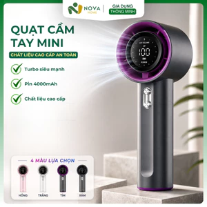 Quạt Cầm Tay Mini Turbo 4000mAh Cao Cấp 100 Cấp Độ Gió, Màn Hình LED, Sạc Nhanh Type-C Tiện Lợi