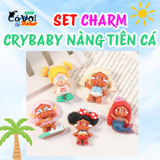 Set Charm Crybaby Mùa Hè Biển Xanh – Nàng Tiên Cá, Bé Lướt Sóng, Cô Bé Khóc Nhè Resin Trang Trí Dép Dễ Thương