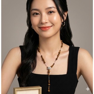 [N1126] Vòng Cổ, Dây Chuyền Mix Đá Mắt Hổ Tự Nhiên Dài 90cm Sang Trọng - DAISYN