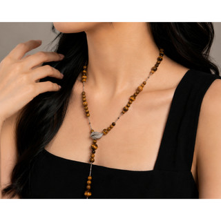[N1126] Vòng Cổ, Dây Chuyền Mix Đá Mắt Hổ Tự Nhiên Dài 90cm Sang Trọng - DAISYN