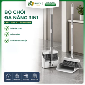 Bộ Chổi Quét Nhà 3in1 Cán Dài Kèm Hốt Rác Thông Minh Gấp Gọn Lông Mềm Gom Bụi Và Tóc Tiện Lợi