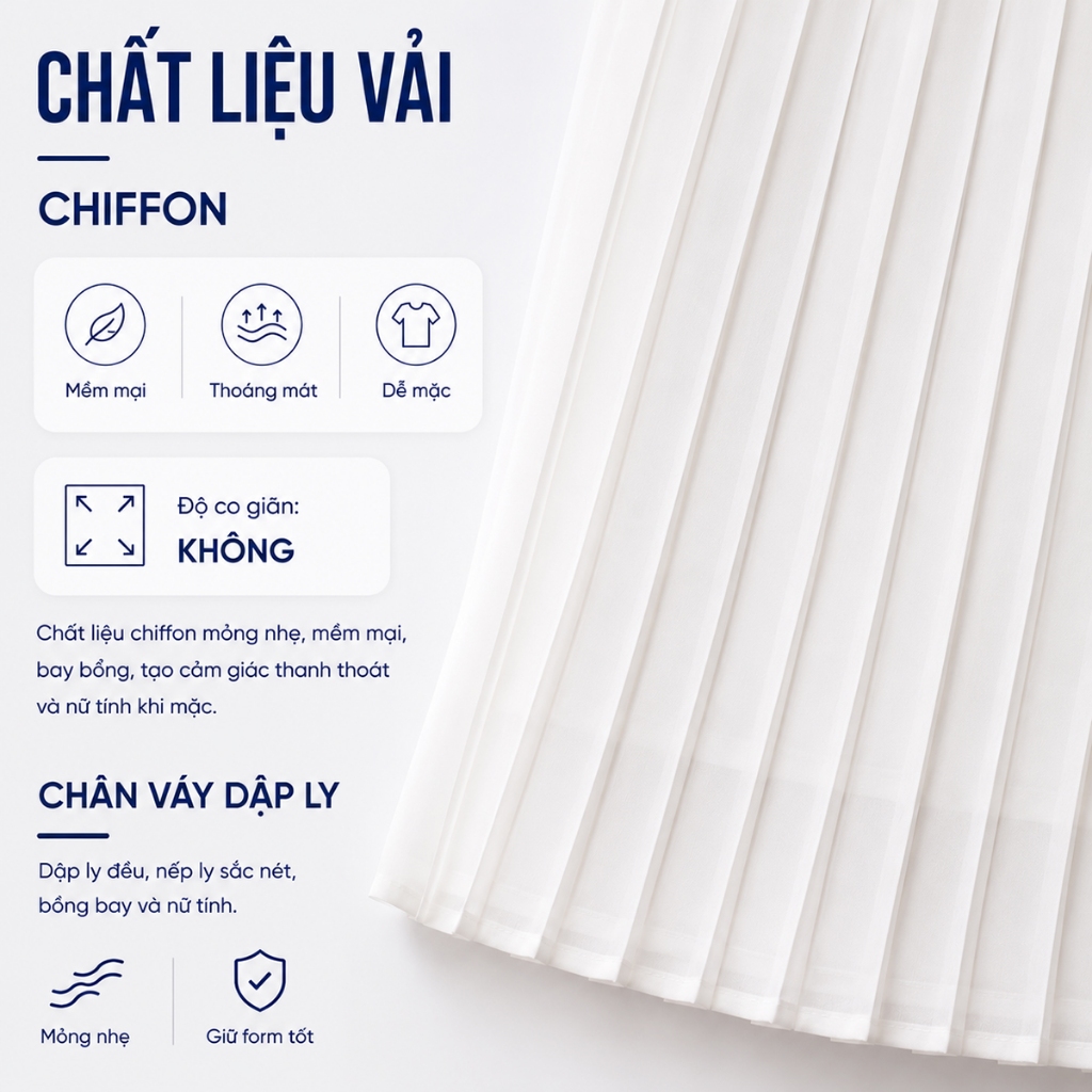 Chân Váy Nữ GUMAC Form A Dập Ly Chất Liệu Chiffon Thoáng Mát Cao Cấp LVF0821