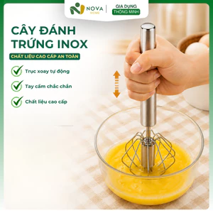 Cây Đánh Trứng Inox 304 Trục Xoay Tự Động Đánh Bông Nhanh Dụng Cụ Đánh Trứng Đa Năng Cho Nhà Bếp