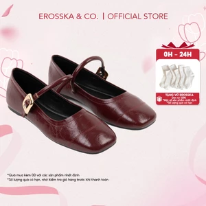 Erosska - Giày búp bê nữ ballet core mũi vuông, quai ngang phối khóa màu nâu - EL084