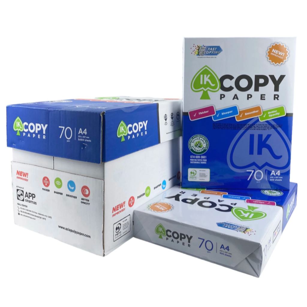 Giấy A4 500 tờ IK Copy 70gsm Thiên Long từ Indonesia chất lượng và độ dày cao, trắng sáng đều màu
