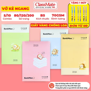 Combo 3/5/10 Vở Kẻ Ngang BankMee ClassMate Giấy Vàng Chống Loá Giấy 70GSM Ăn Mực Bìa Dày Chống Nước B5 Học Sinh Ghi Chép