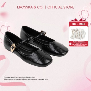 [Erosska]- Giày búp bê nữ ballet core mũi vuông, quai ngang phối khóa cao 2.5cm  - EL084