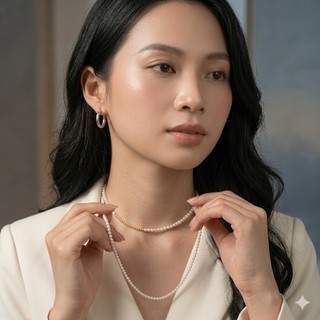 [N1141] Vòng Cổ, Dây Chuyền Mix Ngọc Nhân Tạo Hạt Trắng Vàng Trẻ Trung Thanh Lịch Cho Nữ - DAISYN