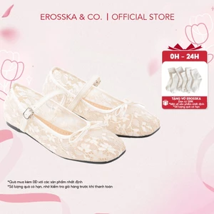 EROSSKA [FORM 1.5] - Giày nữ ballet core lưới quai ngang phối nơ màu trắng kiểu dáng basic màu kem - EL085