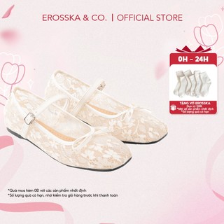 [Erosska] - [FORM 1.5] - Giày búp bê nữ balletcore lưới phối nơ màu trắng - EL085