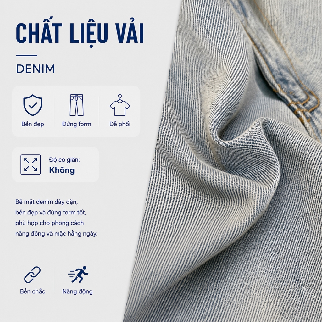 Quần Jeans Suông Nữ Gmorning - GUMAC Dài 95cm Denim Thêu Gmor Xanh Nhạt Tôn Dáng YQJE10080