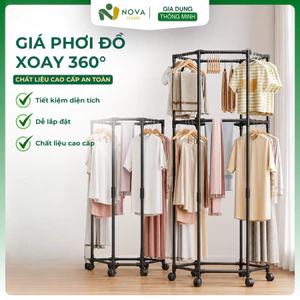 Giá Phơi Đồ/Treo Đồ Xoay 360° Có Bánh Xe, Cây Treo Quần Áo Chịu Tải Tốt Cho Không Gian Nhỏ