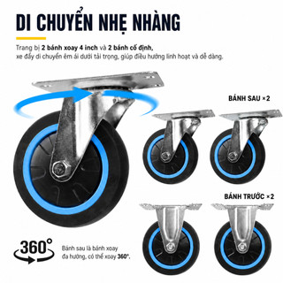 Xe đẩy hàng, Xe Kéo Hàng Nhập Khẩu REAIM Thép Bánh xe chống ồn Tải Trọng 300kg Gấp Gọn Tiện Lợi Bảo hành 24 tháng