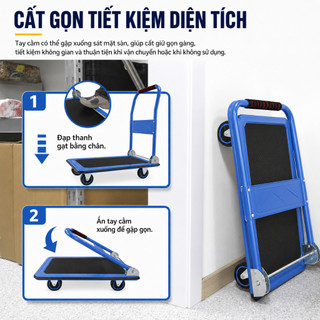 Xe đẩy hàng, Xe Kéo Hàng Nhập Khẩu REAIM Thép Bánh xe chống ồn Tải Trọng 300kg Gấp Gọn Tiện Lợi Bảo hành 24 tháng