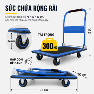 Xe đẩy hàng, Xe Kéo Hàng Nhập Khẩu REAIM Thép Bánh xe chống ồn Tải Trọng 300kg Gấp Gọn Tiện Lợi Bảo hành 24 tháng