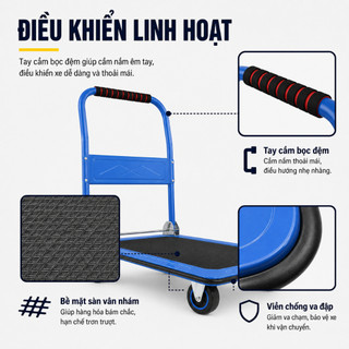 Xe đẩy hàng, Xe Kéo Hàng Nhập Khẩu REAIM Thép Bánh xe chống ồn Tải Trọng 300kg Gấp Gọn Tiện Lợi Bảo hành 24 tháng