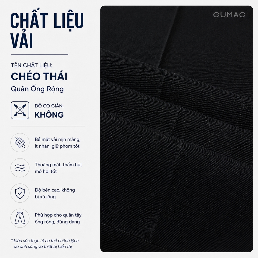 Quần Ống Rộng Nữ 98cm GUMAC Quần Tây Công Sở Lưng Cao Chiết Ly Vải Chéo Thái Cạp Cao Tôn Dáng LQF0906