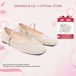 Erosska- Giày búp bê nữ quai ngang phối khóa basic cao 1cm màu xám kem - EL094