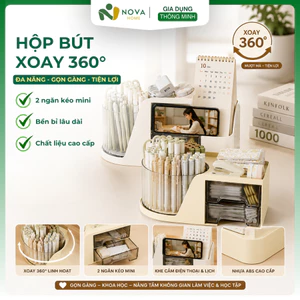 Hộp Đựng Bút Xoay 360 Độ Hai Tầng Có Ngăn Kéo Đa Năng Đựng Văn Phòng Phẩm Cọ Trang Điểm Gọn Gàng