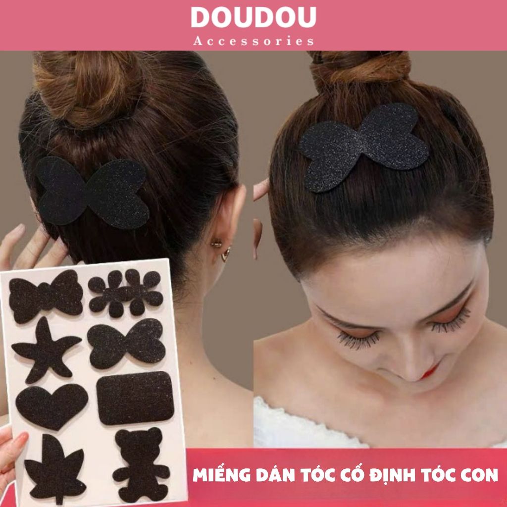 Set 2 Miếng Dán Tóc Cố Định Tóc Con Doudou Hình Nơ Trái Tim Khóa Dính Velcro Chống Tóc Chỉa FT004