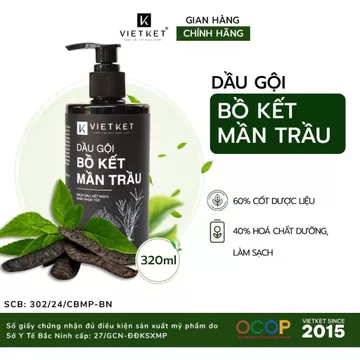 Dầu gội đầu Bồ kết mần trầu Vietket 320ml - Làm sạch đầu, giảm gàu ngứa từ bồ kết, hương nhu, vỏ bưởi, hà thủ ô