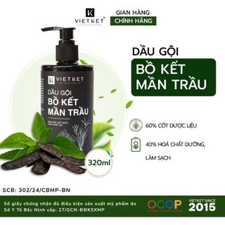 Dầu gội đầu Bồ kết mần trầu Vietket 320ml - Làm sạch đầu, giảm gàu ngứa từ bồ kết, hương nhu, vỏ bưởi, hà thủ ô