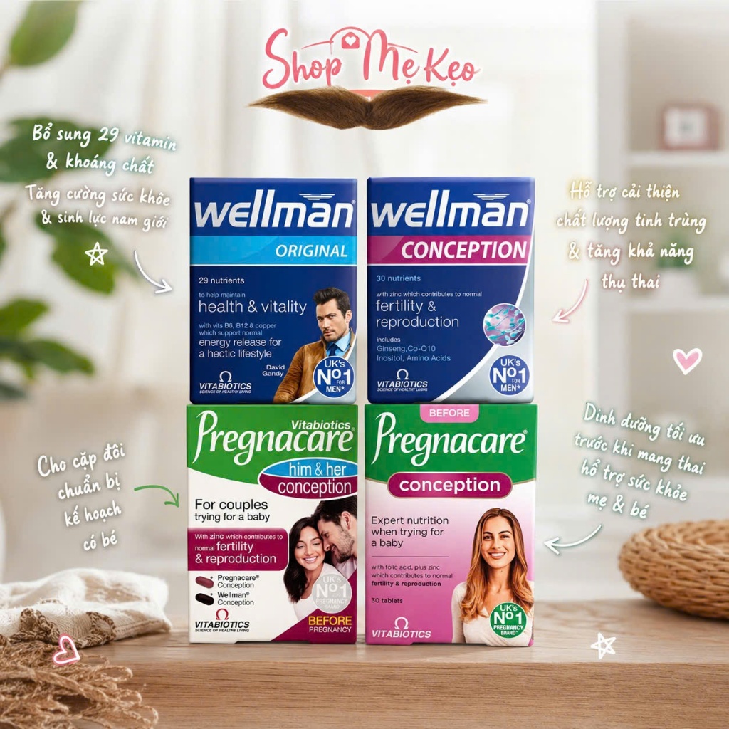 Vitamin Bổ Tinh Trùng - Giảm Dị Dạng - Tăng Tỉ Lệ Thụ Tinh Nam Giới Vitabiotics Wellman Conception - 30 Viên