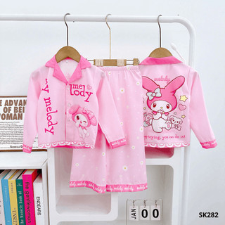 SK282 - Bộ Pijama Cổ Gập Dài Tay Chất Lụa Mềm Mát Cho Bé Trai Gái