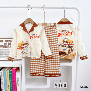 SK282 - Bộ Pijama Cổ Gập Dài Tay Chất Lụa Mềm Mát Cho Bé Trai Gái