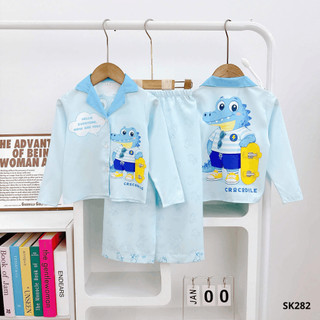 SK282 - Bộ Pijama Cổ Gập Dài Tay Chất Lụa Mềm Mát Cho Bé Trai Gái