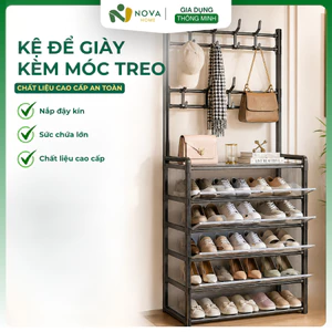 Kệ Giày 5 Tầng Có Màn Che Chống Bụi, Kèm 8 Móc Treo Đa Năng, Tiết Kiệm Không Gian Nhà Cửa