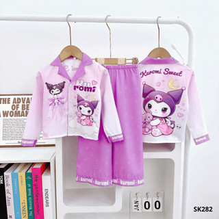 SK282 - Bộ Pijama Cổ Gập Dài Tay Chất Lụa Mềm Mát Cho Bé Trai Gái